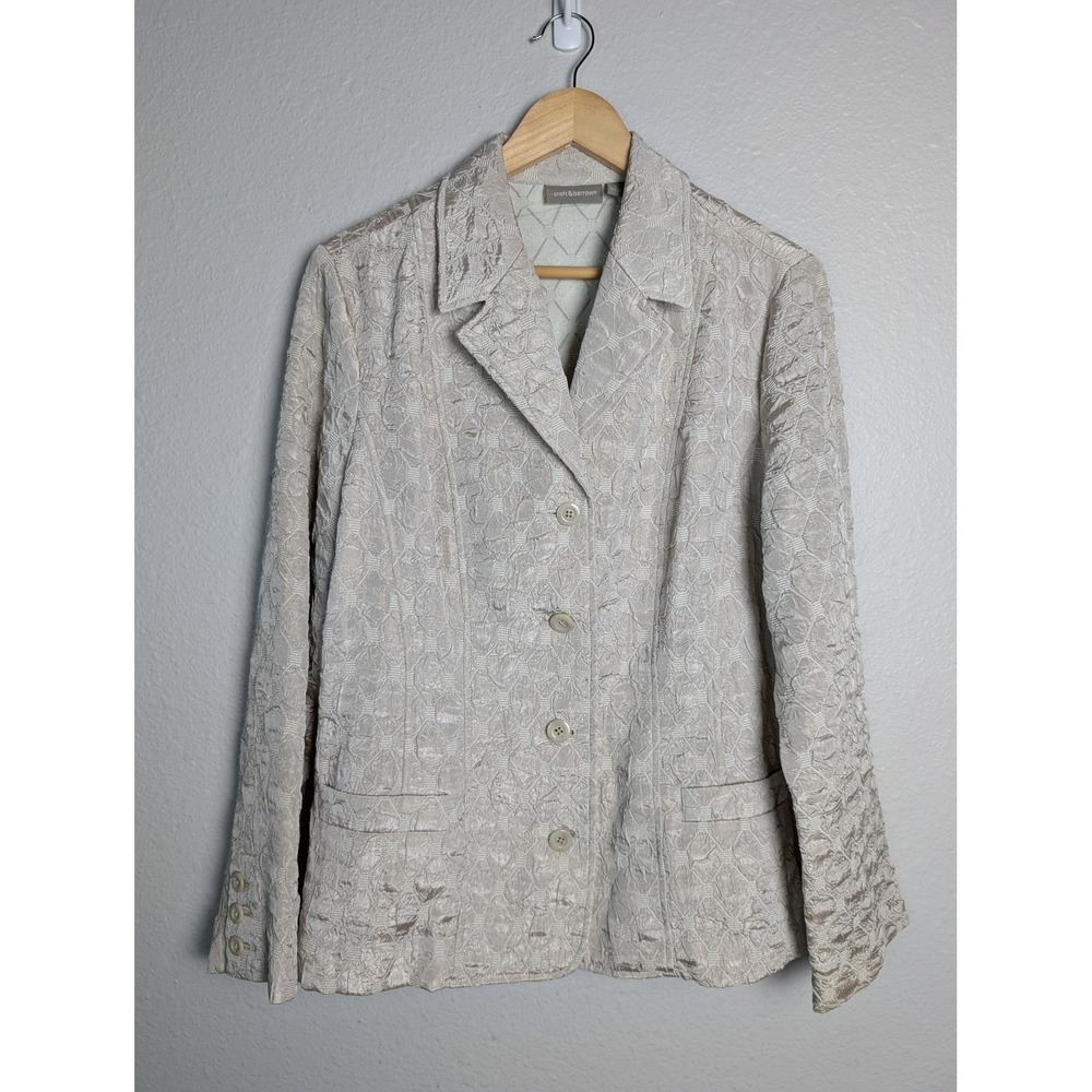Croft &‎ Barrow Blazer Womens Large Beige Jacquard Lined 4 Button Jacket Career